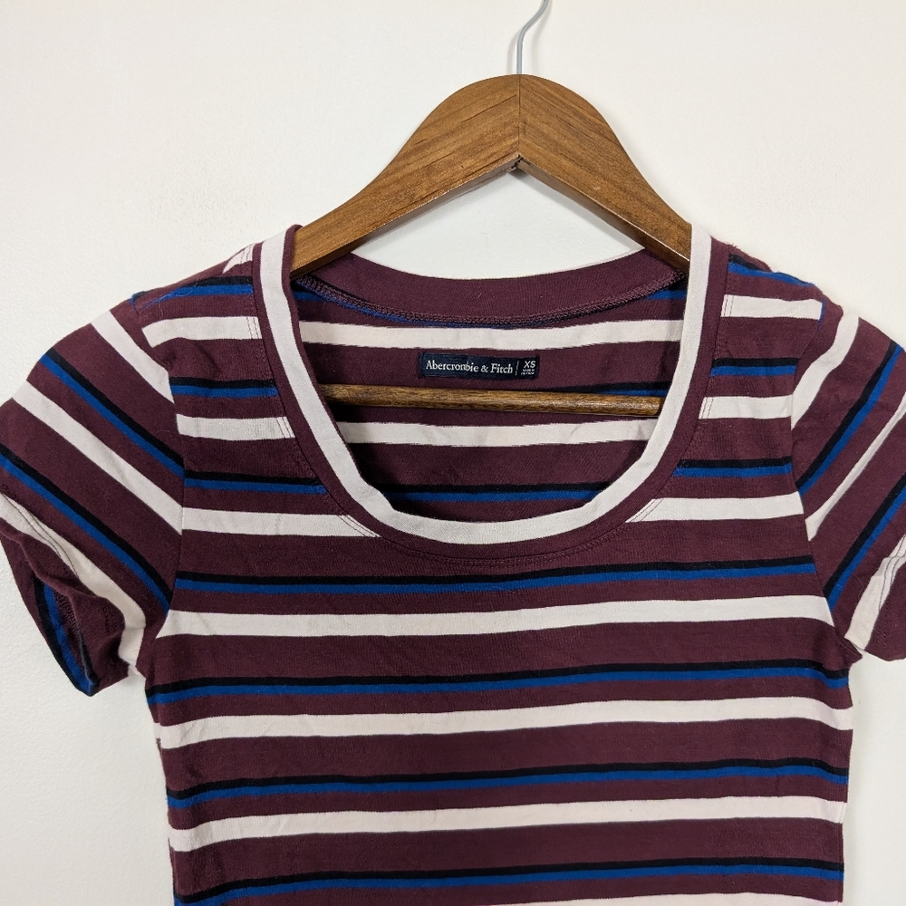 Abercrombie & Fitch Cotton Blend Stripe Cropped Tee Shirt - Picture 3 of 6
